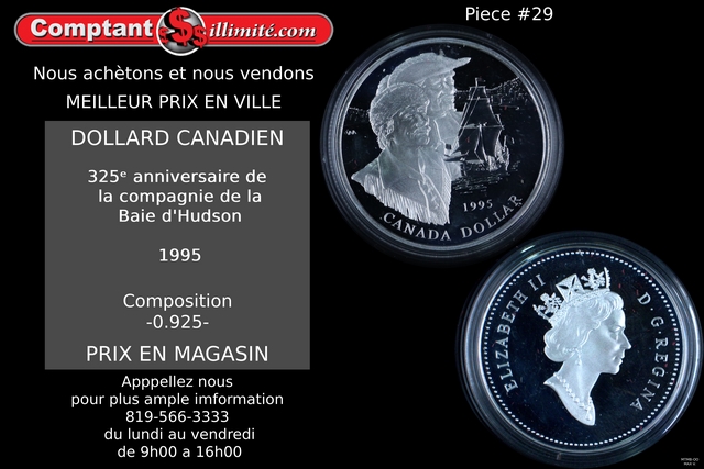 325 Ieme anniversaire Baie Hudson Pièce Argent .925 1995