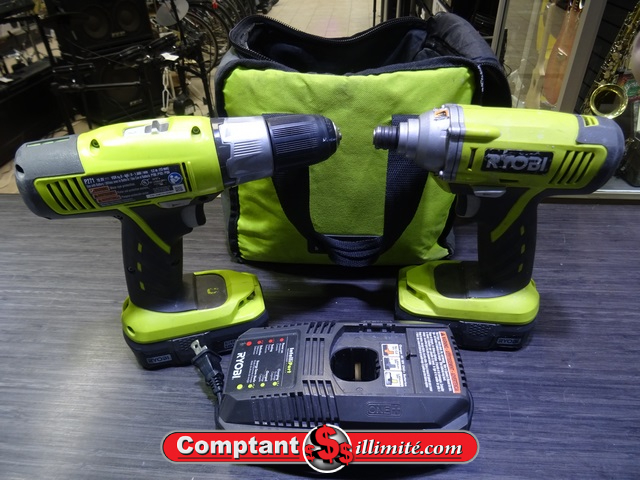 ENSEMBLE PERCEUSE ET IMPACT+CHARGEUR 2 BATTERIE 18V RYOBI P234G-P271