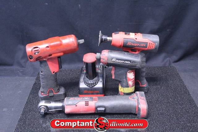 Ensemble D outils (4) a Batterie 7.2v + 5 Batteries et Chargeur Snap On CTR761C/CTPP861/CTS561CL/CTC572
