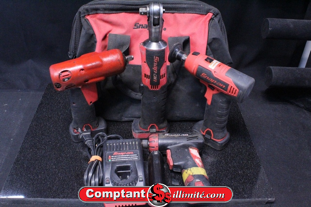 Ensemble de 3 outils Snap-on a batterie 7.2 v pas chargeur et Une Visseuse + 2 batterie et Chargeur snap on ctb8172 /ctb8172bk /ctb 8174/cts561cl