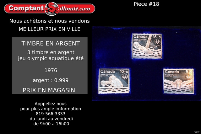 Timbre jeux olympique aquatique Argent .999 Timbre (50.75 Grammes)